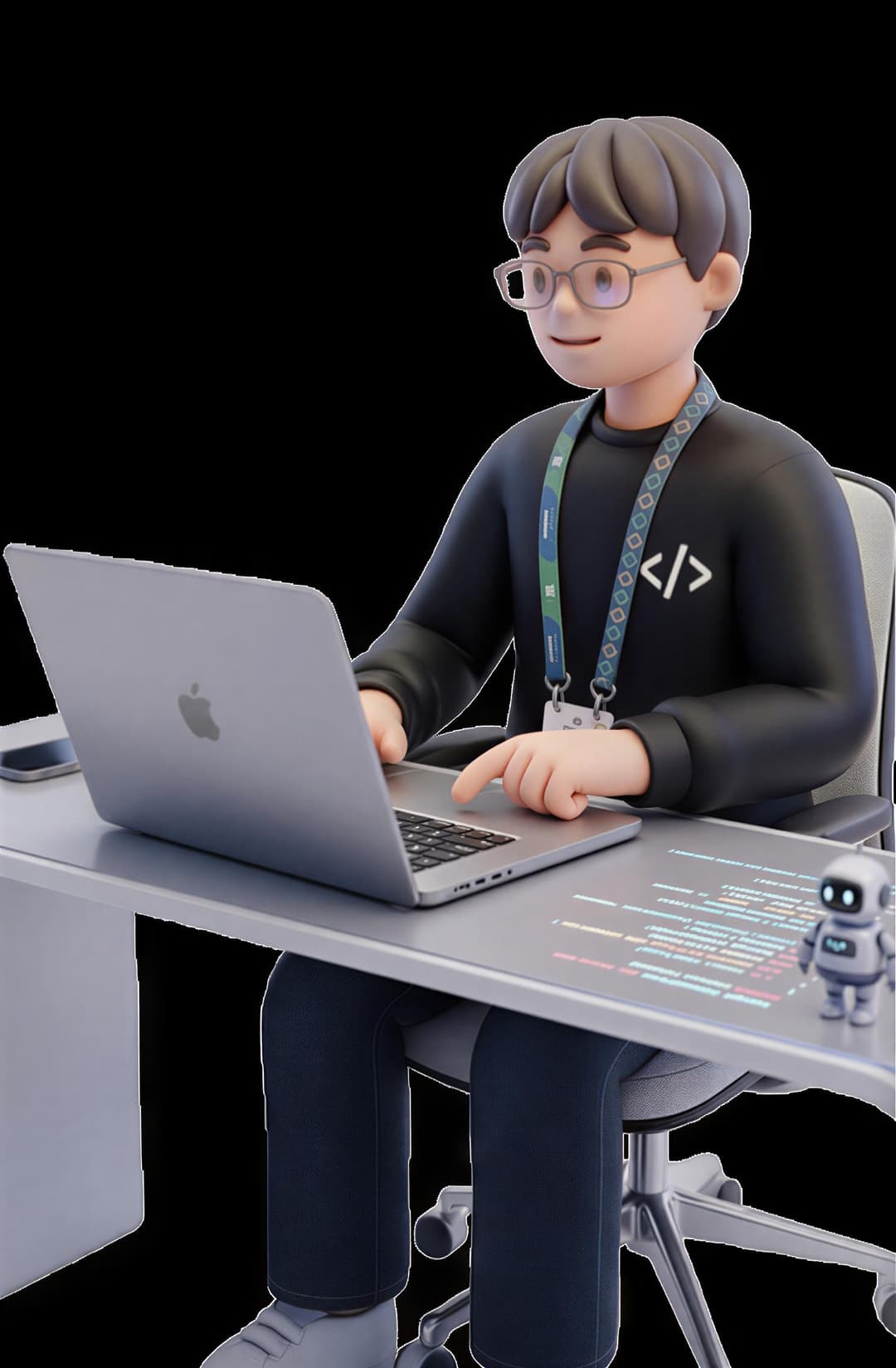 Mascot working on a laptop